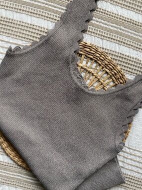 Hem & Thread Taupe Scalloped Edge Knit Tank Top